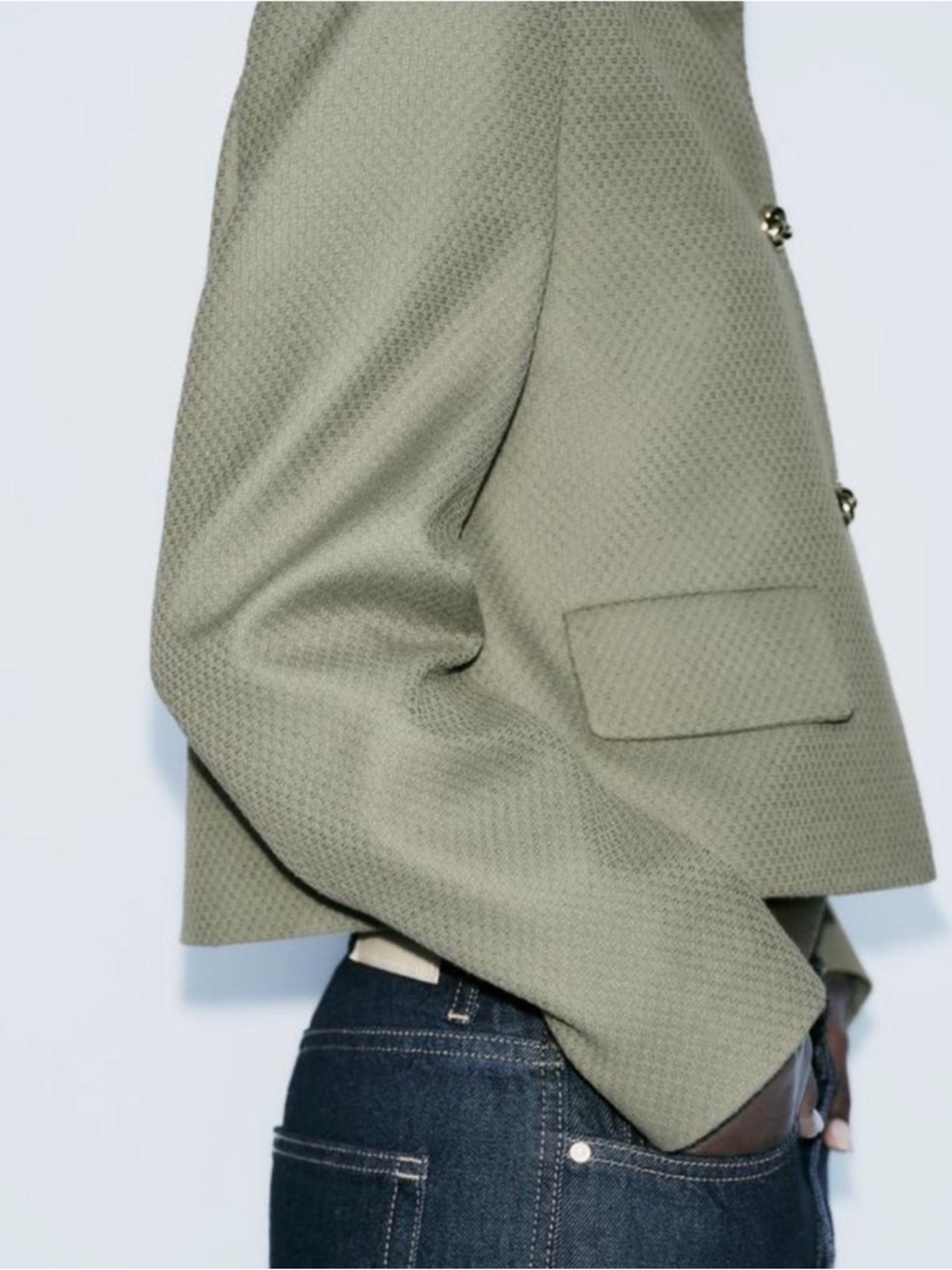 Zara Piqué Blazer - Khaki Olive Green - Picture 5 of 8